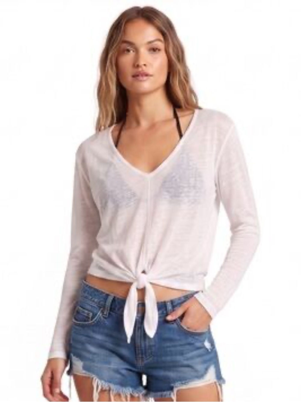 NWT H&M Premium Quality 100% Linen White V-Neck Tie Front Top Size Medium